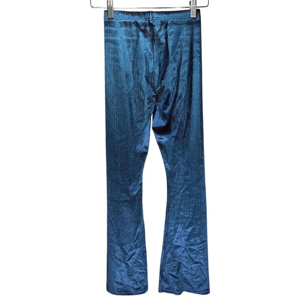 Old Navy High-Waisted Blue Velvet Shine Flare Leg Pants Size‎ L 10-12 584838-0